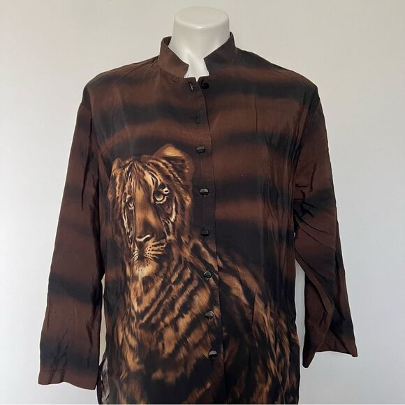 De Frantor tiger button down big cat 90s y2k fashion - Picture 1 of 9